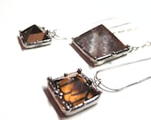 Quartz Crystal Pyramid and Real Monarch Butterfly Necklace - Nature Art Jewelry