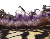 Amethyst Crystal and Real Idea Black and White Butterfly Necklace - Nature Art Jewelry