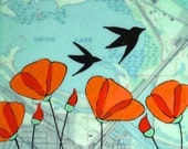 Smith Lake - Flying Birds - Original Map Painting 5 x 5