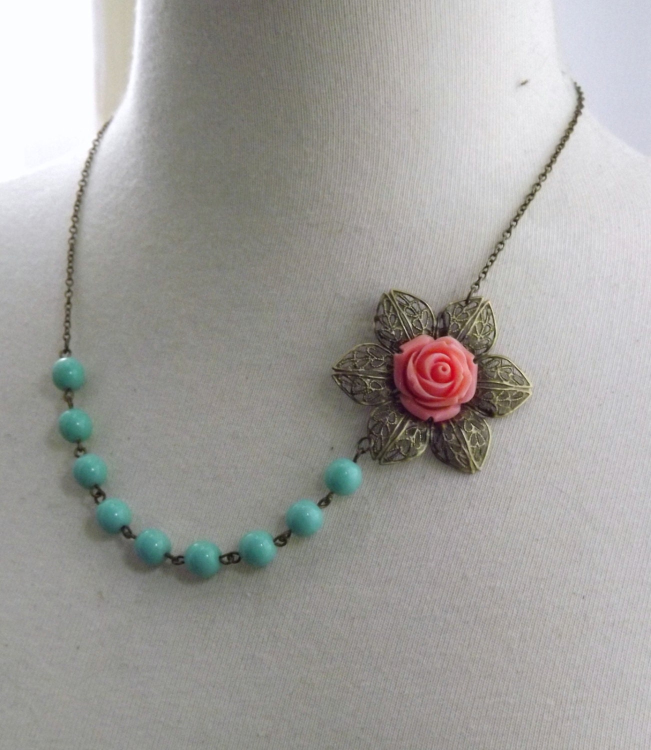 Coral and Aqua Flower Bridesmaids Wedding Necklace