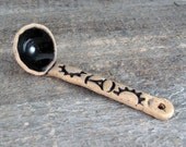Steampunk Gears Spoon - Black and Naked Clay - Small Handmade Pottery Spoon - Stoneware Ceramic