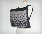 Backpack Large - Grey Linen Heavy Heart Print - Bag Canvas Screen Print Gray Black