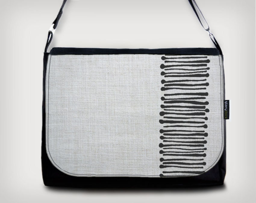 Messenger - White Matches Print - Bag Canvas Linen Screenprint Black Satchel