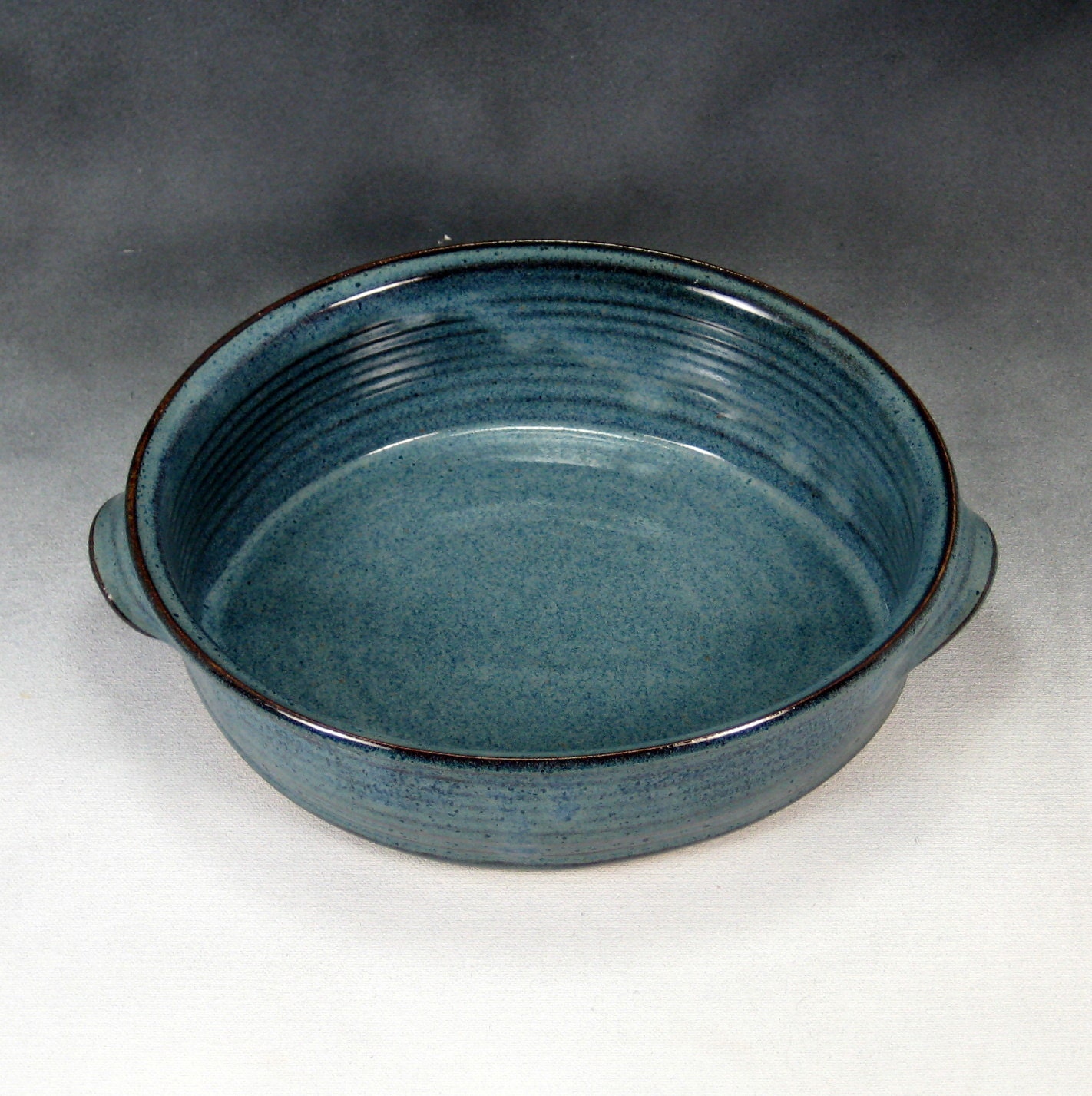 Medium Blue Oval Casserole Handthrown Stoneware Pottery 1
