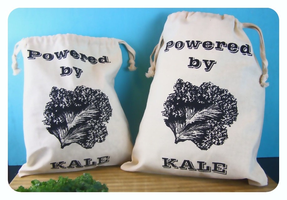 Produce Bags Kale - Vegan/Vegetarian - farmers market bag draw string bags Indie Housewares green gifts