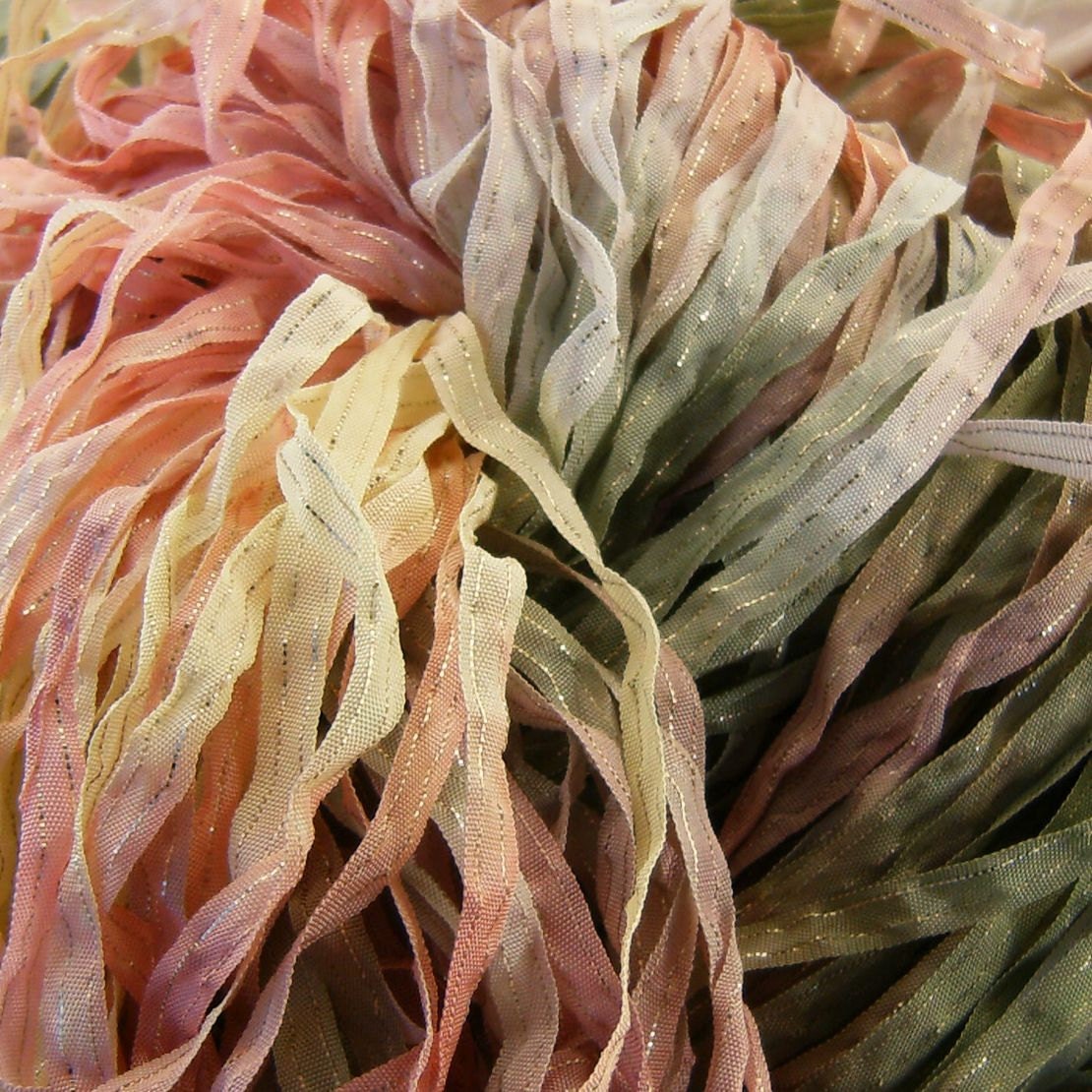 Hand Dyed ribbon  SPRING BLOSSOMS  dazzle
