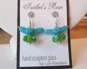bluebird earrings, handmade lampwork