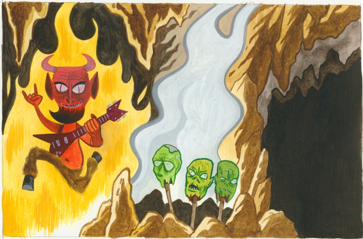 ORIGINAL painting of Devil Music by Mike Gorman 10x6.5 gouache