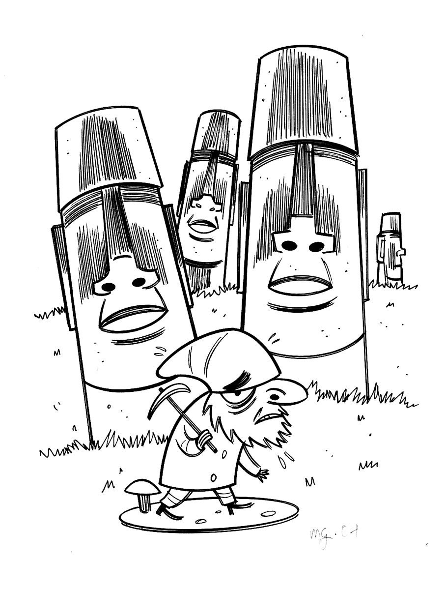 Lawn Gnome original pen & ink drawing by Mike Gorman 8.5 x 10.875