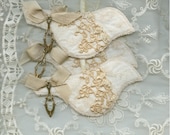 Christmas ornaments patchwork and lace birds set of three shabby chic cottage style