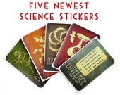 5 Scientist Art Stickers - Newest Set of Steampunk Rock Star Scientist  Vinyl Sticker Prints, Science Art