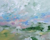 MOVING SALE - Landscape Painting Original Abstract or Impressionist Art Subdued Colors Ethereal Acrylic Painting on Canvas by Linda Monfort