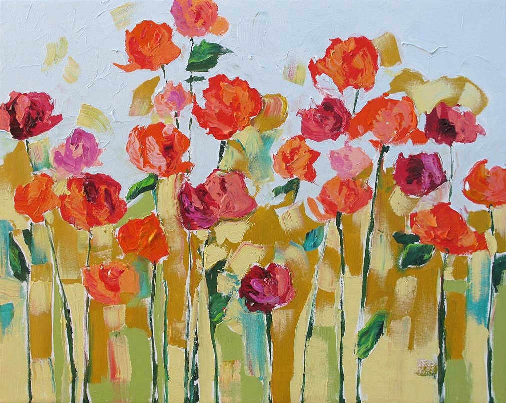 MOVING SALE - Original Abstract Floral Painting Fauve Impressionist Landscape Acrylic Painting on Canvas by Linda Monfort