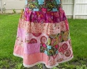 Shades of Pink Tiered Patchwork A-line Knee Length Skirt Hippie Clothes
