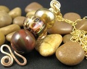 SALE Stacked Pendant, Gemstone and Lampwork, 14k Gold Fill Chain, Necklace, 18 inches
