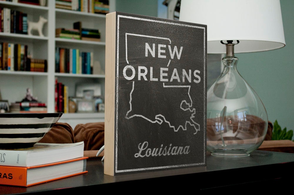 Black and White Art New Orleans City State Art Box - 11 in x 14 in NOLA Print - Chalkboard Art - Louisiana State Poster, Wedding State Print