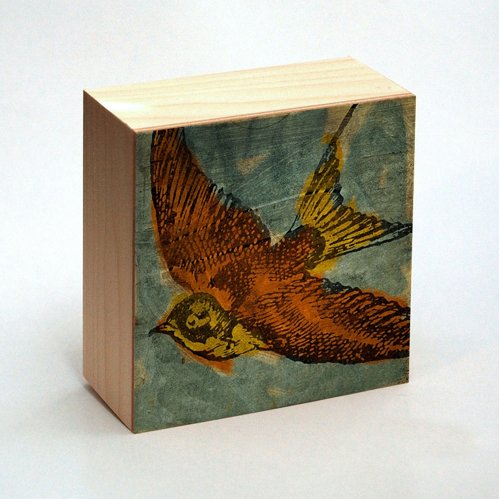 Swallow Art Print Box - 4 in x 4 in - Dictionary Print - Vintage illustration inspired retro art - Gift for Wife