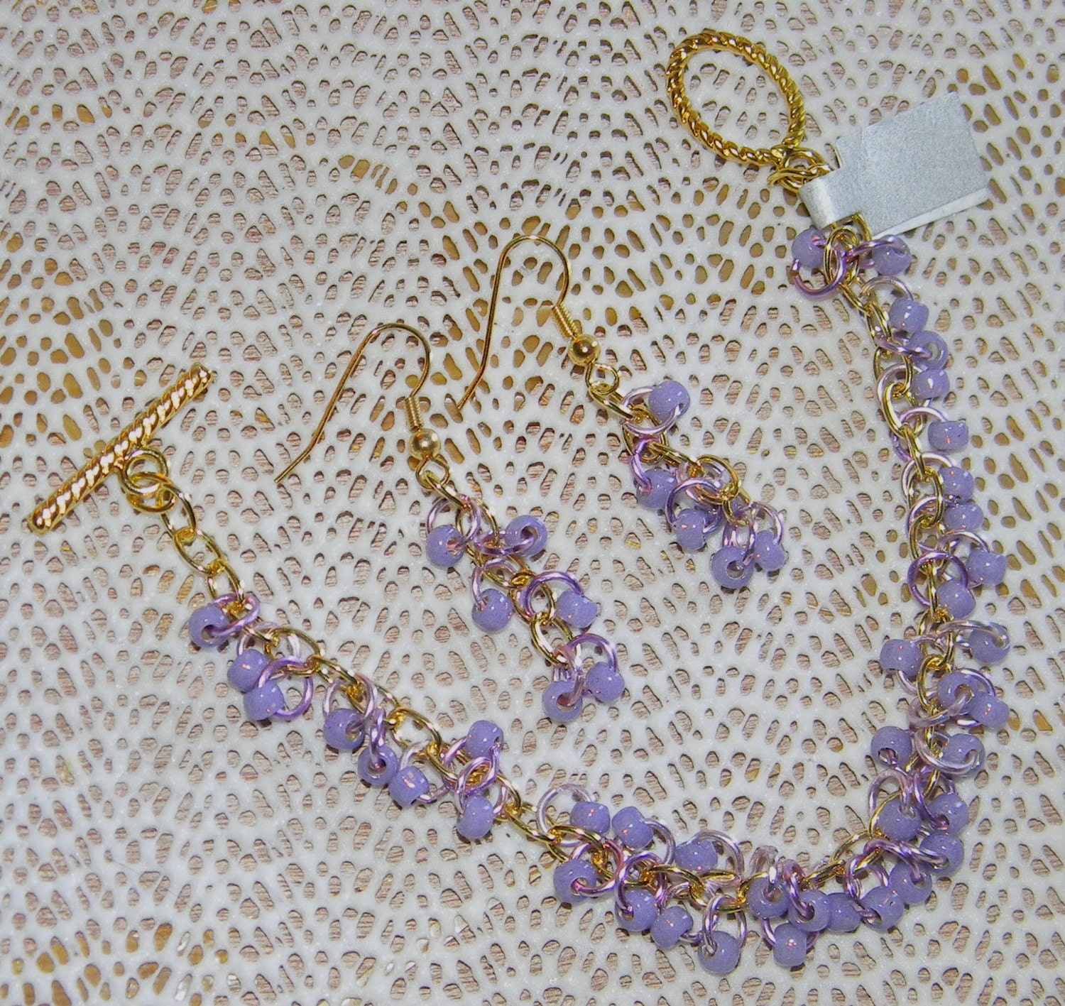 Bracelet and Earrings Simple Loops and Seed Beads in Lavender