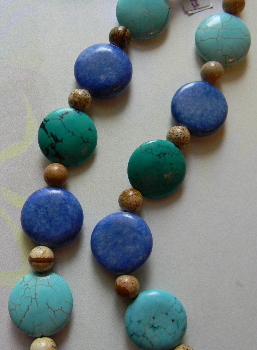 SALE Bold Green Blue Turquoise Howlite Lapis and Picture Jasper Necklace