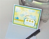 Thank you baby card whale rainbow sunshine stamped yellow blue handmade embellished pearls stationery greeting card home