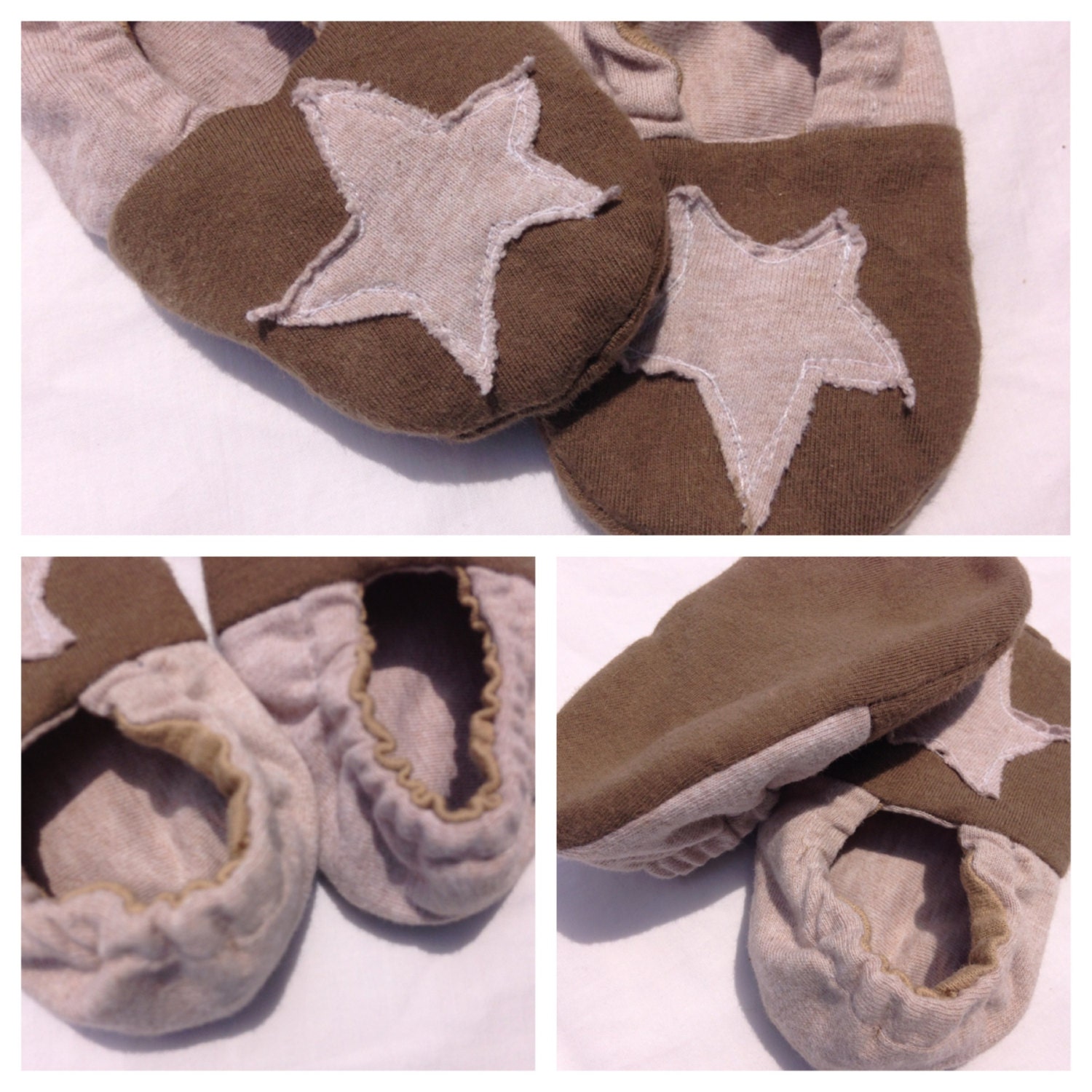 Cotton Baby Booties-Upcycled-Eco Friendly- 6-12 Months-Brown Stars