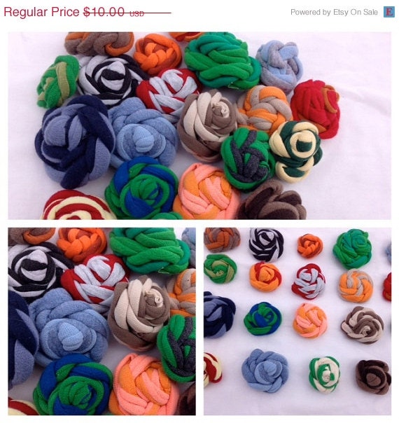 HOLIDAY WEEKEND SALE- T Shirt Yarn Flowers-Handmade Flowerets-Multi Colored-20 in Set