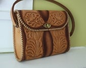 1940 Tooled Leather Handbag.  Vintage handbag.  Vintage leather.  Vintage purse.