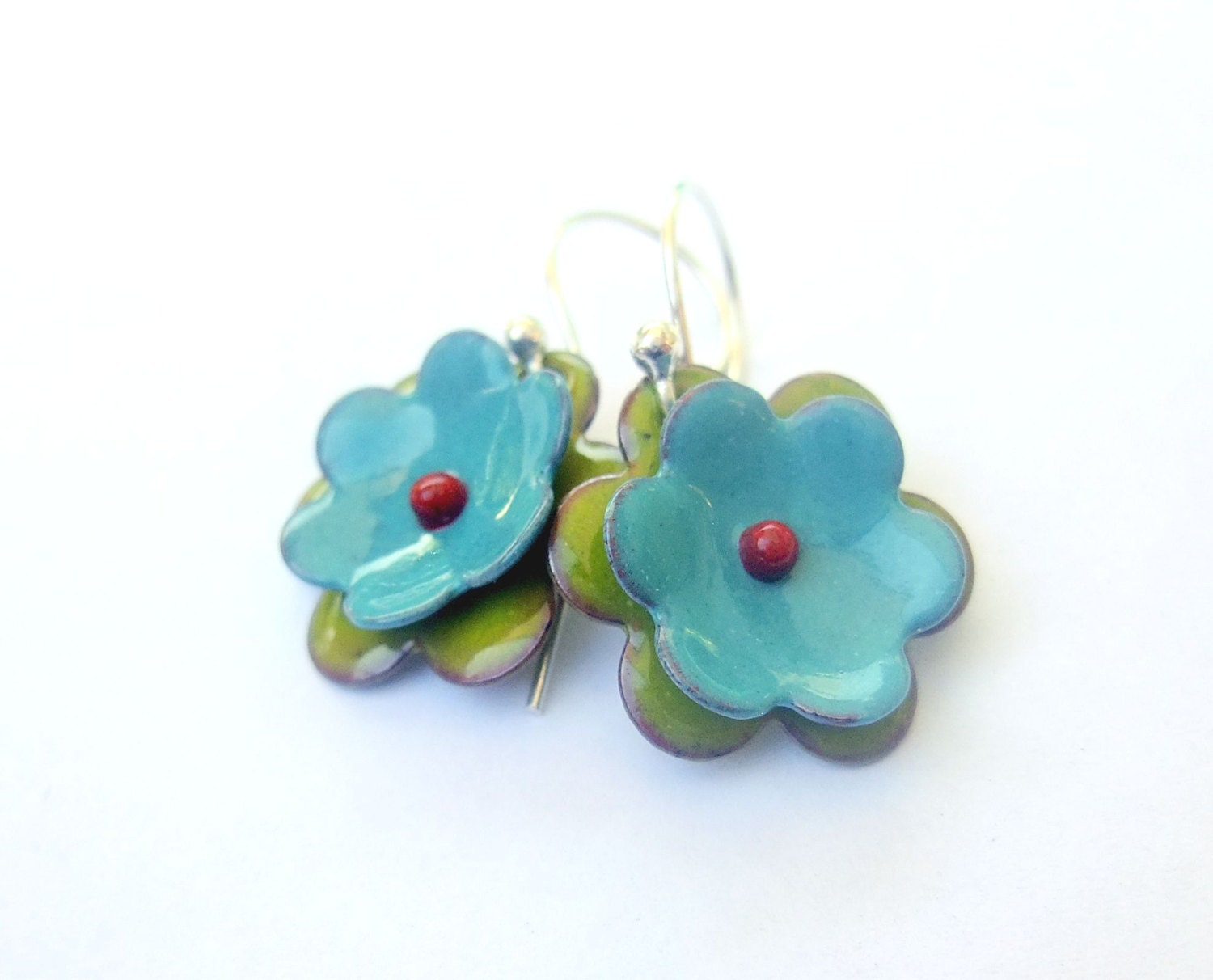 Seaside Daisy - double bloom enameled earrings