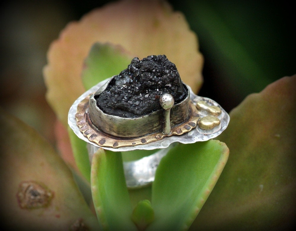 Asteroid - Black Druzy Ring