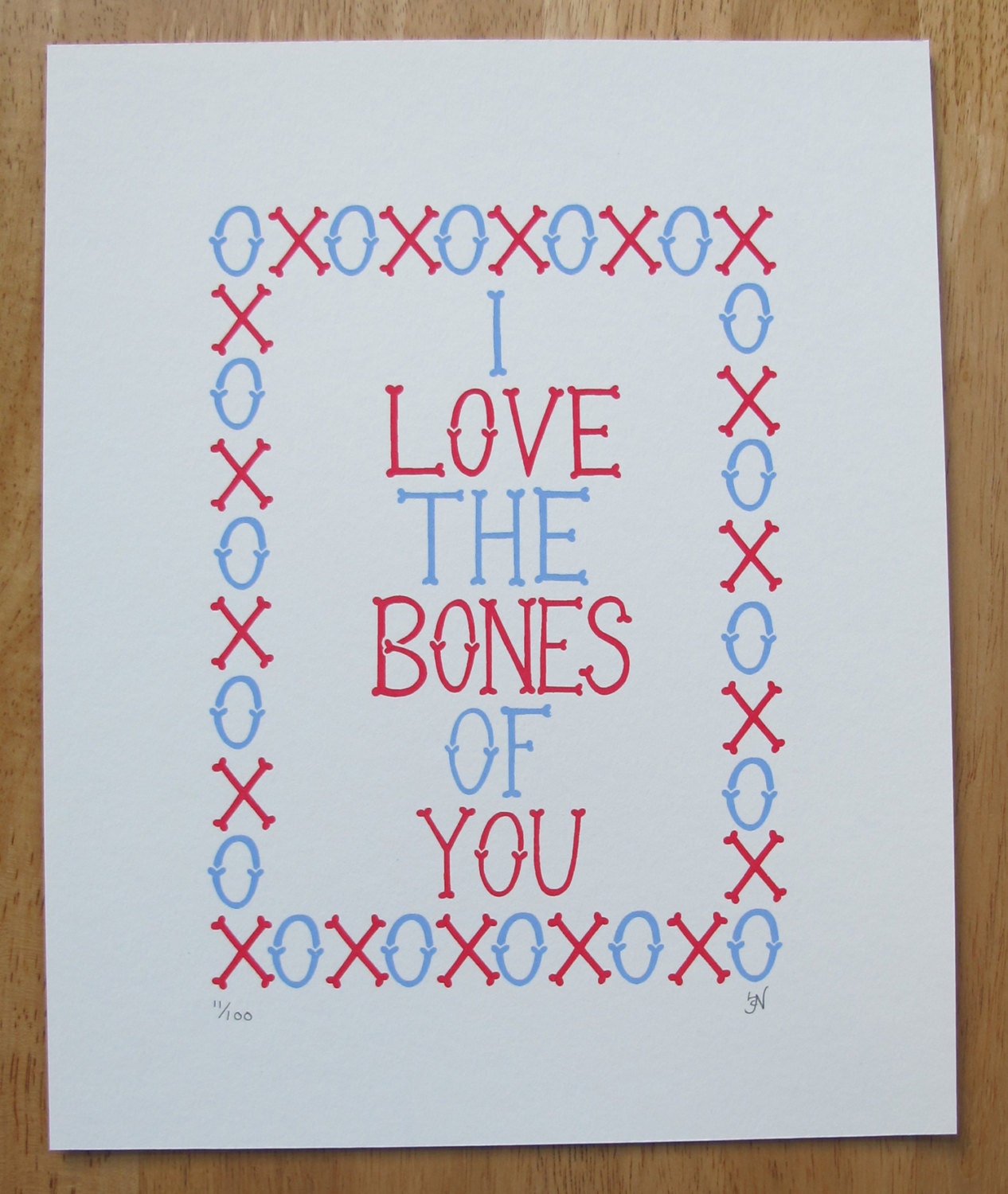 I Love The Bones Of You Hand Printed Limited Edition Screenprint in Blue & Magenta