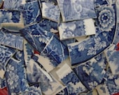 Mosaic Tiles Vintage Blue Transfer Ware Flowers Broken China Plate Art Supply