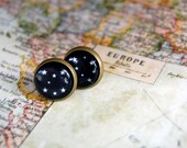 constellation framed post earrings- stars- starry nights- antique brass