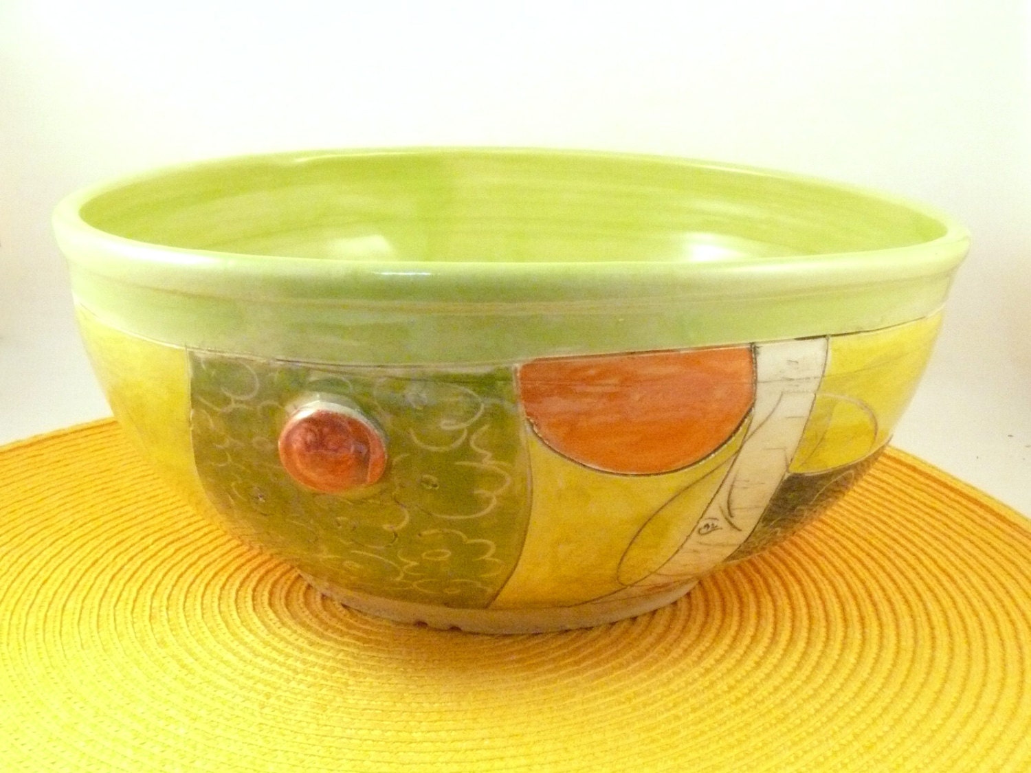 Large Spring Green Serving Bowl SHIPS TODAY Pottery Kitchen Salad Bowl holds 2 gallons /  Home Decor