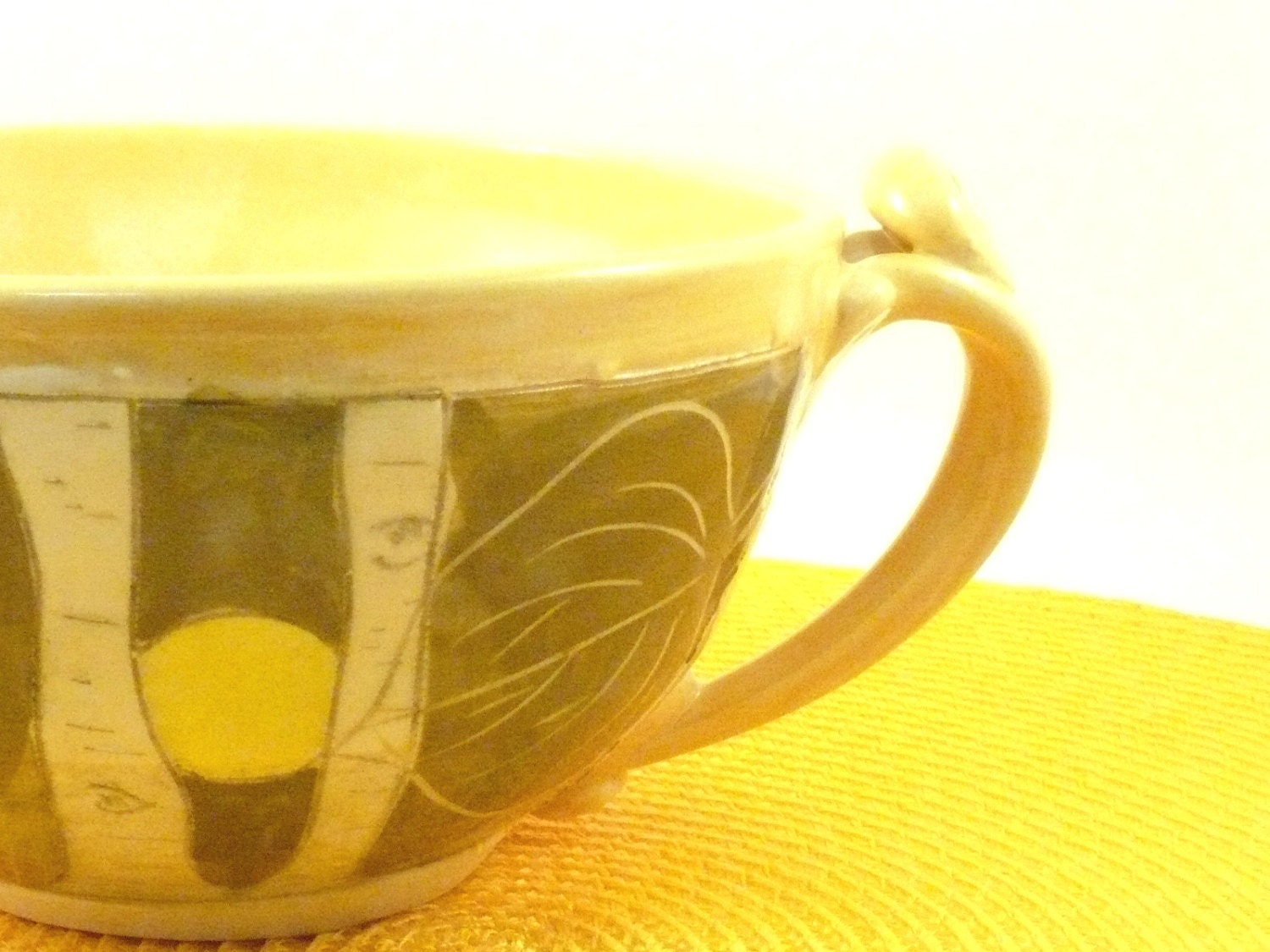 Sunny Day Yellow Latte Cup / Pottery Soup IN STOCK Cereal bowl with handle holds 20 ounces / cappucino cup Sm30