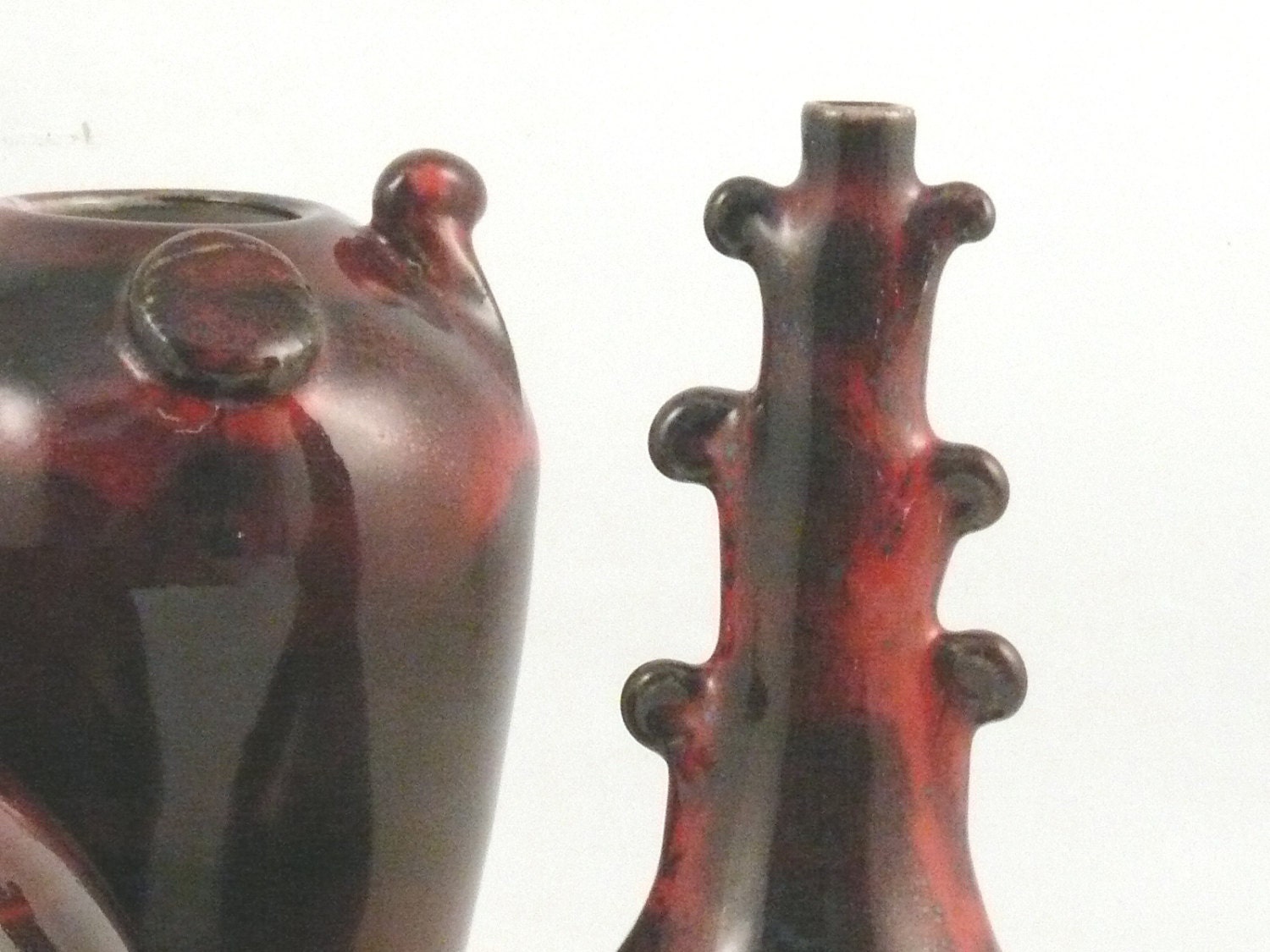 Handmade Ceramic Sculpture vase / Art Vessel in chocolate cherry glaze