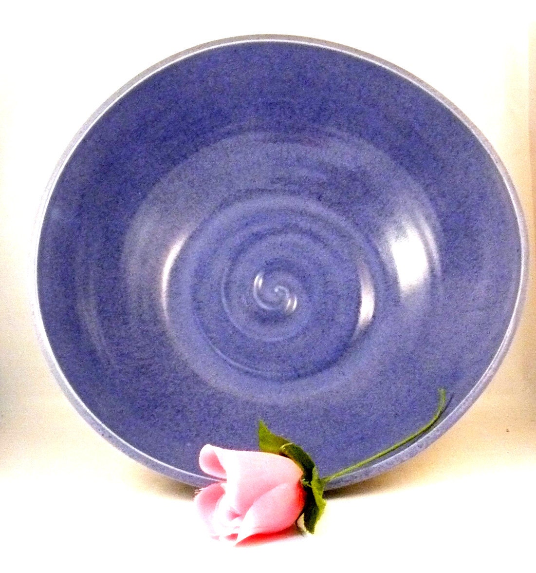 Big periwinkle purple handmade ceramic kitchen serving bowl with owl IN STOCK functional art color blocks