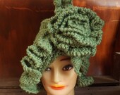 Crochet Hat Women Hat - CYNTHIA Cloche Hat Light Sage Green Flower Ruffles - Womens Crochet Cloche Hat - Crochet Womens Hat - Mad Hatter Hat