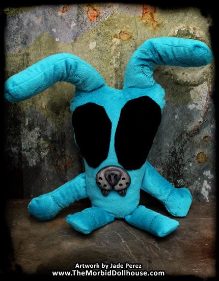 Zombunnie - Bright Blue Zombie Bunny - Soft Stuffed Animal with Clay Mouth