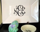 Custom Made Monogram Platter great for weddings or anniversary black and white