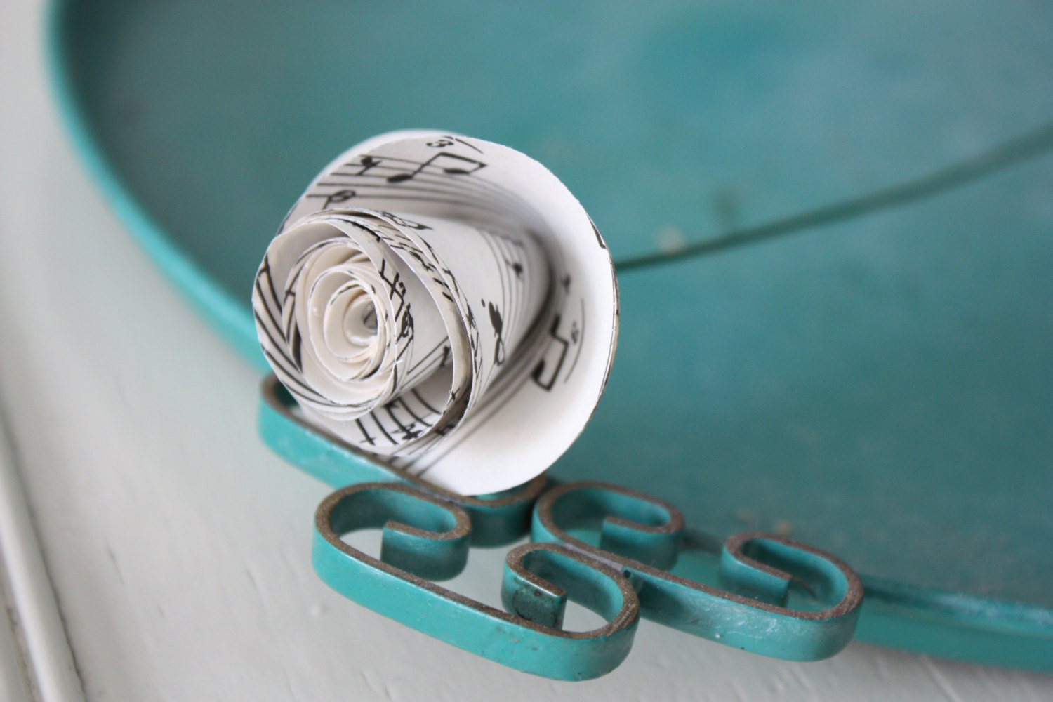 paper rose flowers. repurposed sheet music. small. set of 5
