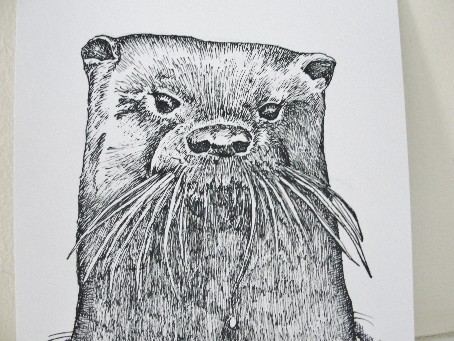 River Otter Drawing Original Nature Art Ink Drawing Otter Wildlife Art Black and White Animal Illustration 5 x 8