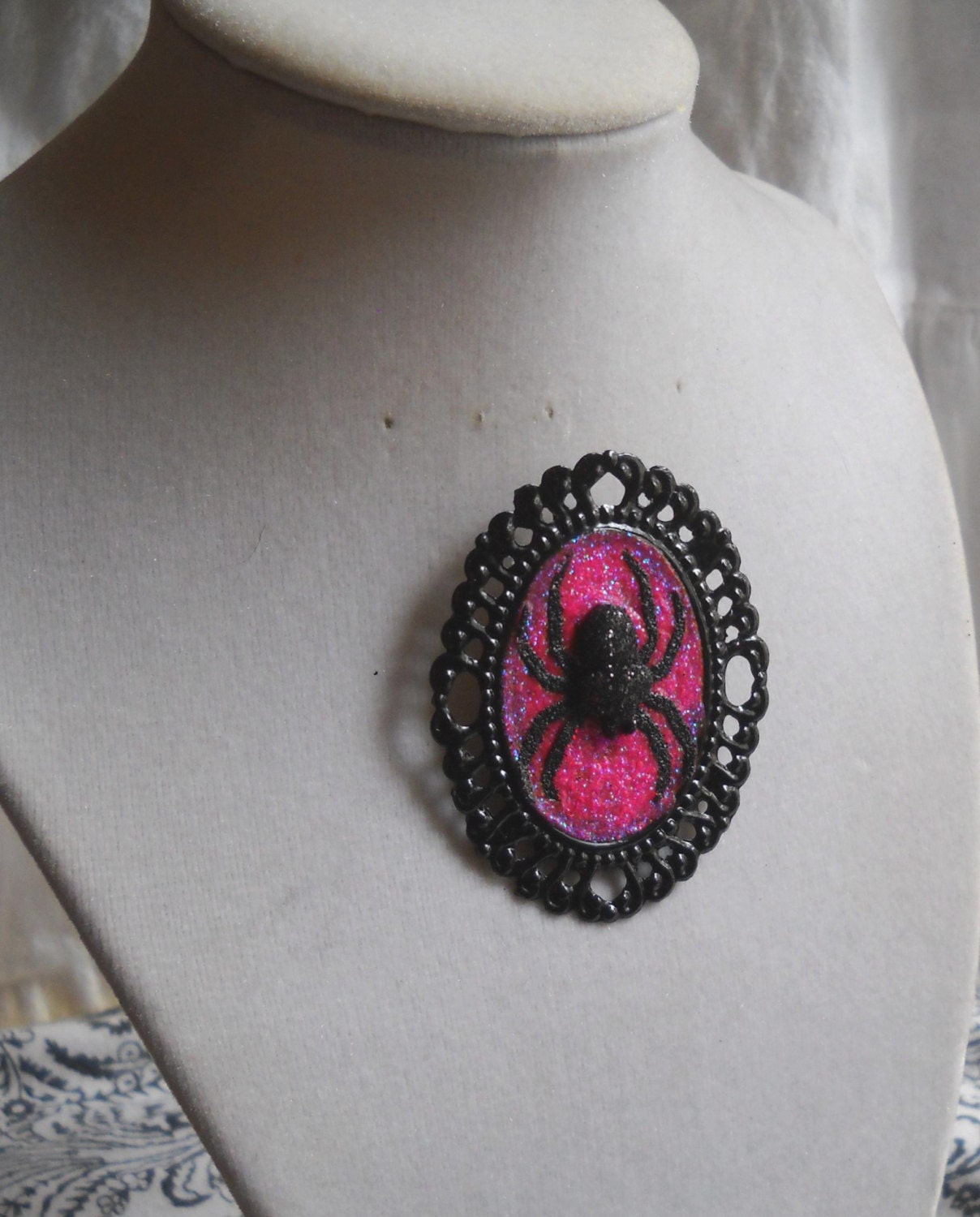 Light Neon Pink Blood Spider Voodoo Queen Brooch