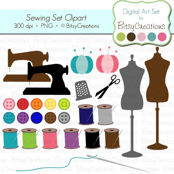 Sewing Set Digital Art Set Clipart by BitsyCreations INSTANT DOWNLOAD