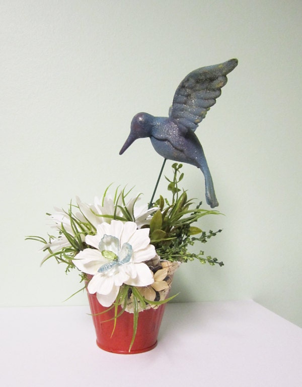 Hummingbird Floral Arrangement Silk Flower by sarahogren on Etsy