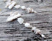 Luminous White Rainbow Moonstone Stick Keishi Pearls Elegant LUXE earrings