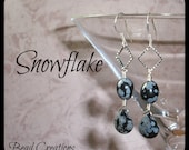 Black Earrings Snowflake Obsidian Silver Teardrop Diamond Square SNOWFLAKE