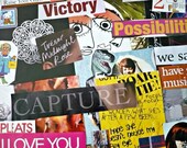 Scrap Paper Collage Kit Modern Ephemera Lot Typography Graphics Words Phrases plus Bonus Chinese Red Packet Pack