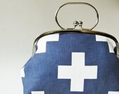 Kiss lock purse clutch plus signs on navy blue