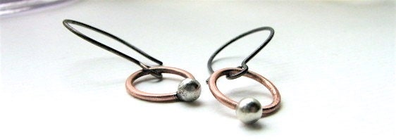 Tiny Buds sterling silver and copper earrings  - made to order