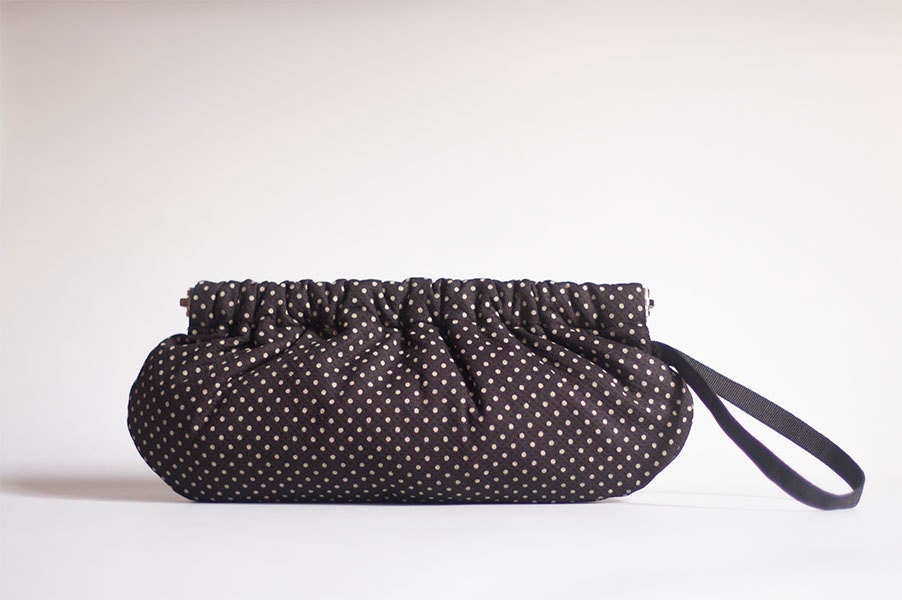 wristlet black polka dot fabric Gabi clutch - Padded - internal metal frame - for woman